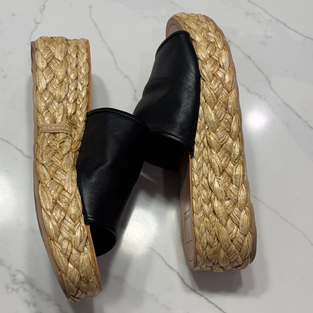 Dolce Vita Black Leather Espadrille Slide Wedges